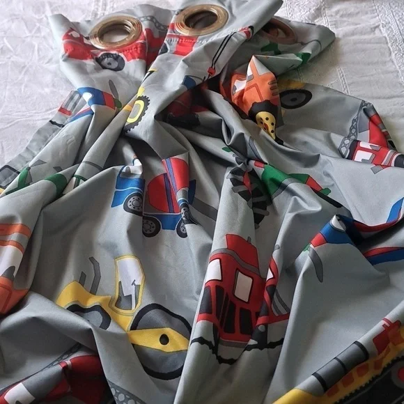 KIDS CONSTRUCTION VEHICLES lined SINGLE curtain panel 42X84 tonka toys digger - Picture 4 of 8